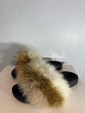 Genuine Fur Slide Sandals Women’s US 7 Black Slip-On